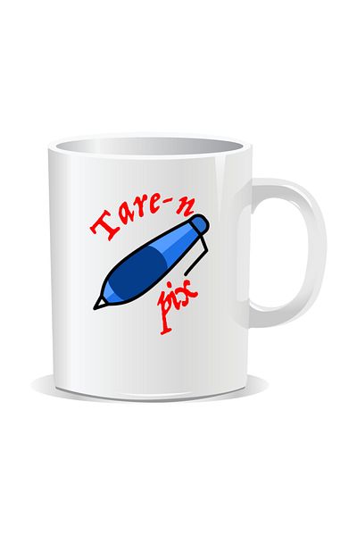 OEM Personalized mug with "tare" message, Tare-n-pen - White interior