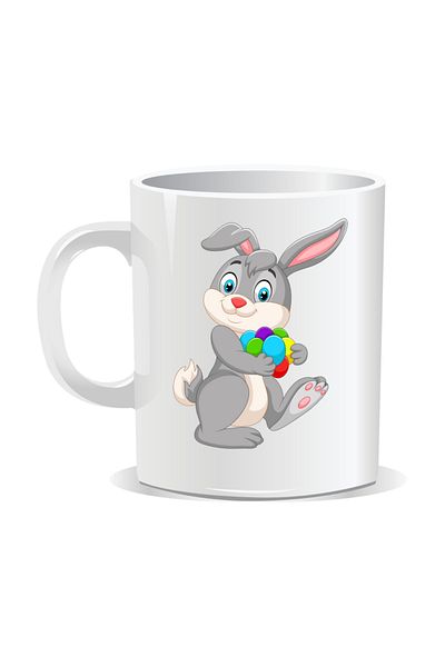 OEM Personalized Easter mug, Bunny with many painted eggs - White interior