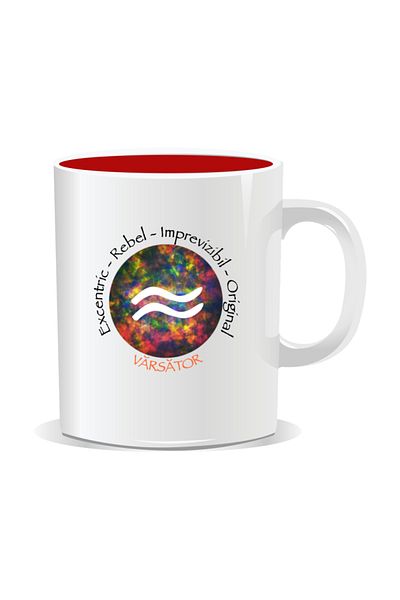 OEM Personalized mug with zodiac, Cosmos colored with Aquarius - Red interior