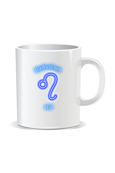 OEM Cana personalizata cu zodiac, Neon cu Leu - Interior alb