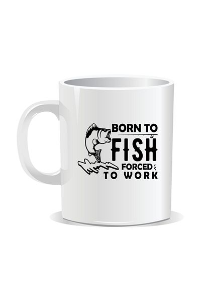 OEM Personalized mug with message for fishermen, Born to fish, forced to work - White interior