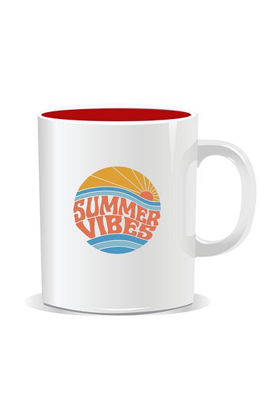 OEM Personalized mug with summer messages, Summer Vibes 10 - Red interior