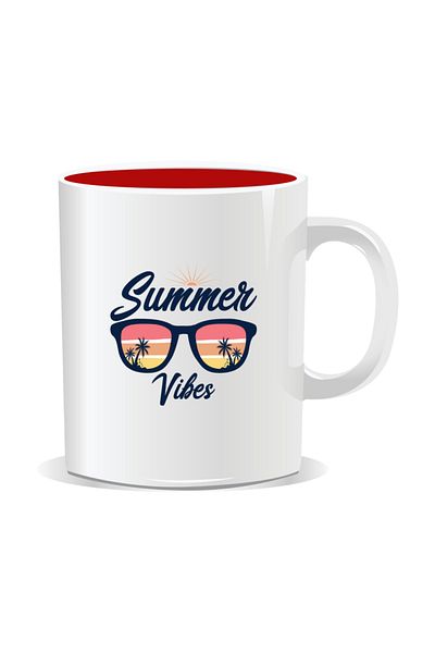 OEM Personalized mug with summer messages, Summer Vibes 7 - Red interior