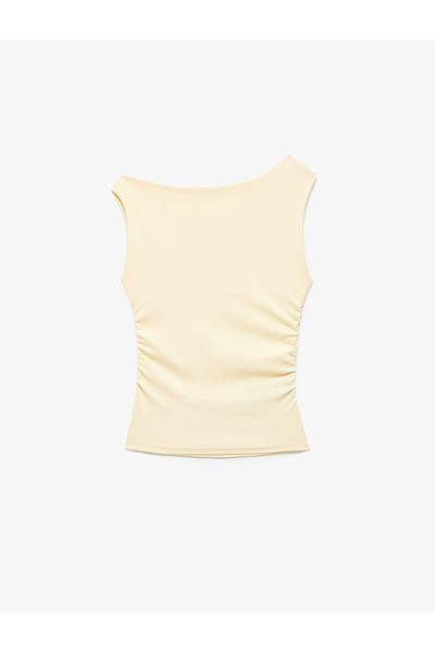 Koton New Season Asymmetrical Collar Slim Fit Sleeveless Draped Blouse