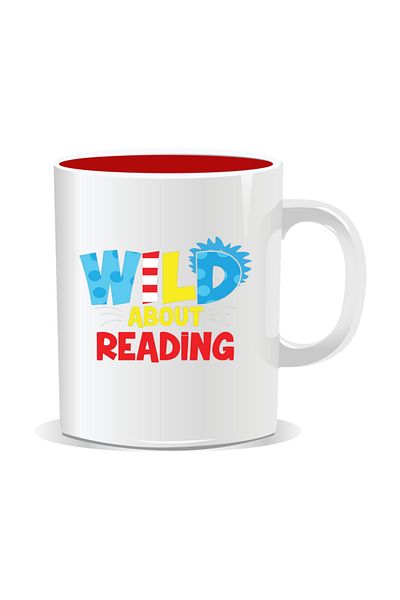 OEM Personalized mug with messages for nerds, Wild about reading - Red interior