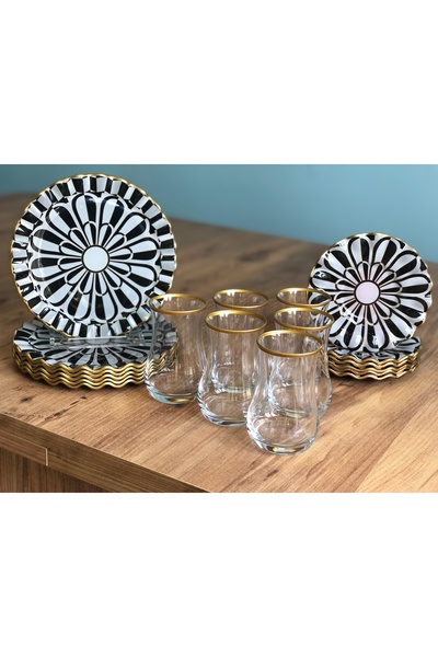 B&M Papatya Desenli Kıvrımlı 18 Parça Çay Keyfi Seti