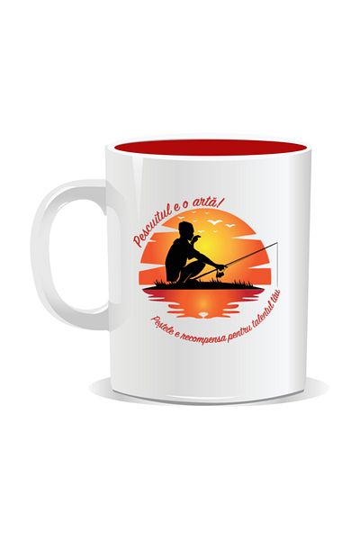 OEM Personalized mug with message for fishermen, Fishing is an art - Red interior