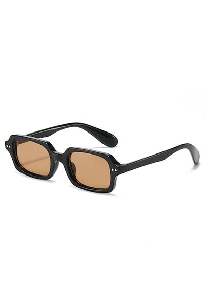 Tessero Ochelari de soare dreptunghiulari retro unisex, ramă neagră și lentile semitransparente maro cu protecție UV400