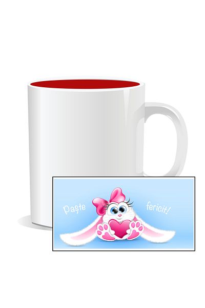 OEM Personalized Easter mug, Happy Bunny - Red interior