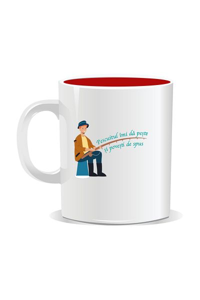 OEM Personalized mug with message for fishermen, Fishing gives me fish and stories to tell Red interior
