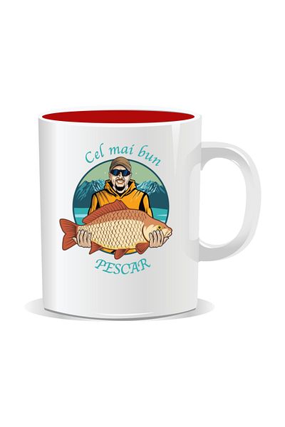 OEM Personalized mug with message for fishermen, Best fisherman - Red interior