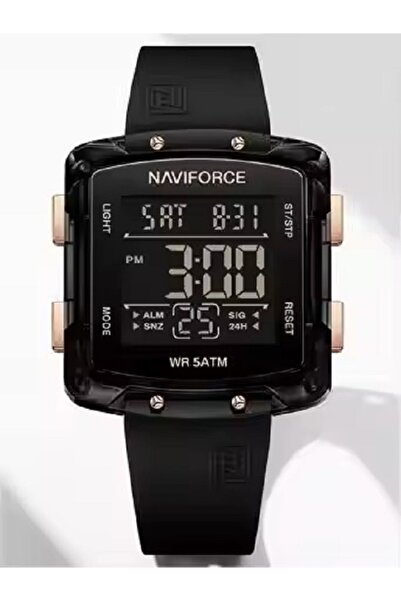 Naviforce ساعة يد نسائية أنيقة رياضية مربعة رقمية مقاومة للماء بسوار مطاطي أنيق