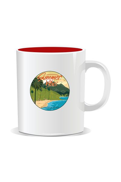 OEM Personalized mug with summer messages, Summer Vibes 1 - Red interior