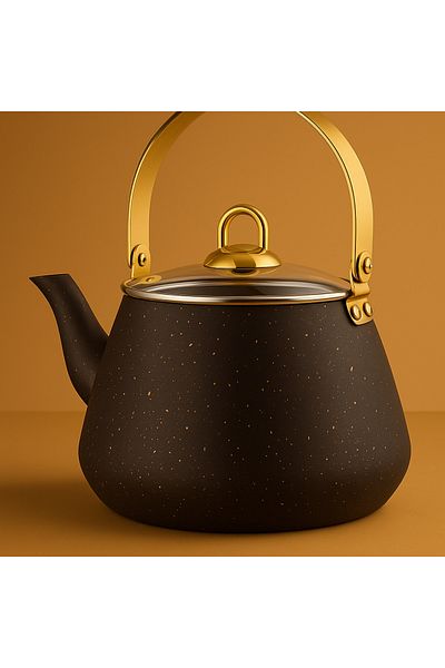 YUNUSOĞLU HOME 3 Liter Pyramid Model Granite Herbal Tea Pot – Induction Compatible Steel Teapot with Metal Handle