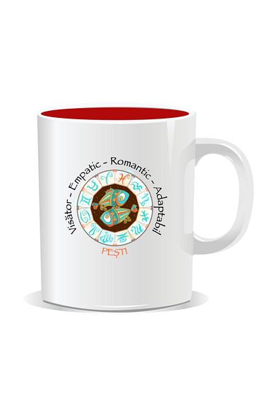 OEM Personalized mug with zodiac, complete horoscope with Pisces - Red interior