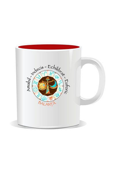 OEM Personalized mug with zodiac, complete horoscope with Libra - Red interior