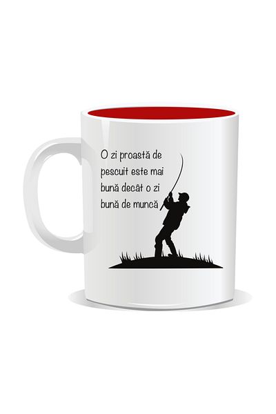 OEM Personalized mug with message for fishermen, Bad day of fishing - Red interior