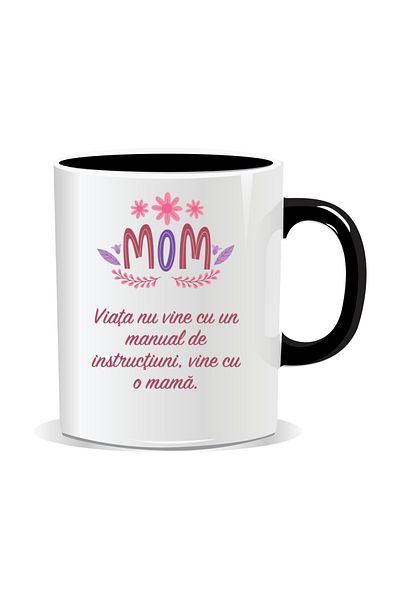 OEM Personalized mug with March 8 messages for mothers, Life doesn't come with a manual - Black interior