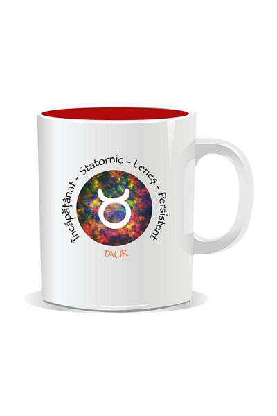 OEM Personalized mug with zodiac, Cosmos colored with Taurus - Red interior