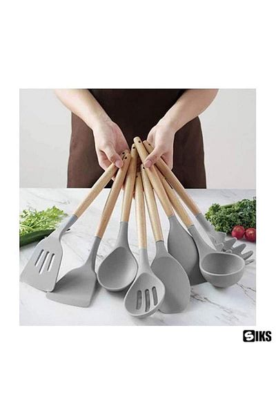 SIKS Kitchen Utensil Set, 11 Pieces, Silicone, Gray