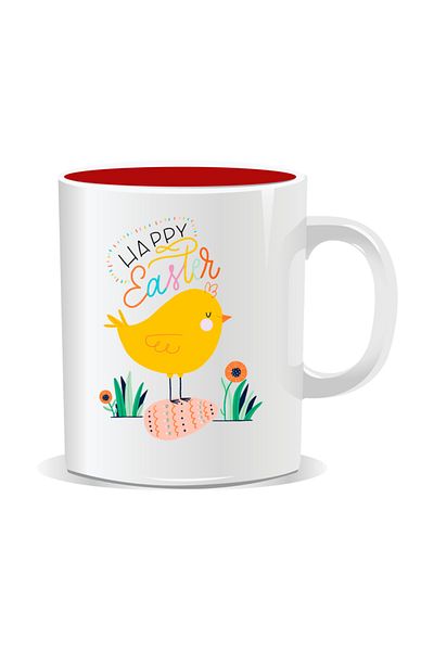 OEM Personalized Easter mug, Happy Easter with chicken - Red interior