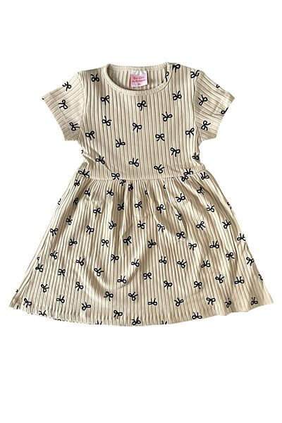 BY-GRİ By-Grey Mini Ribbon Short Sleeve Girl's Dress