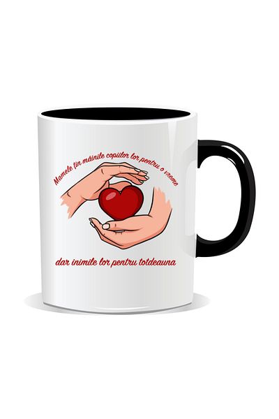 OEM Personalized mug with March 8 messages for mothers, Holding their children's hands - Black interior