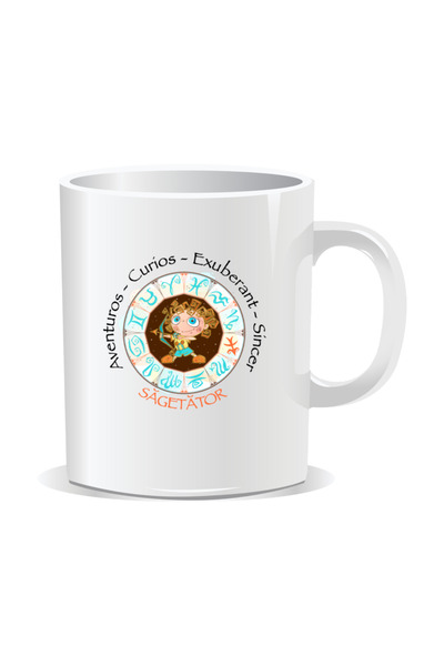 OEM Cana personalizata cu zodiac, Horoscop complet cu Sagetatori - Interior alb