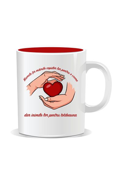 OEM Personalized mug with March 8 messages for mothers, Holding their children's hands - Red interior