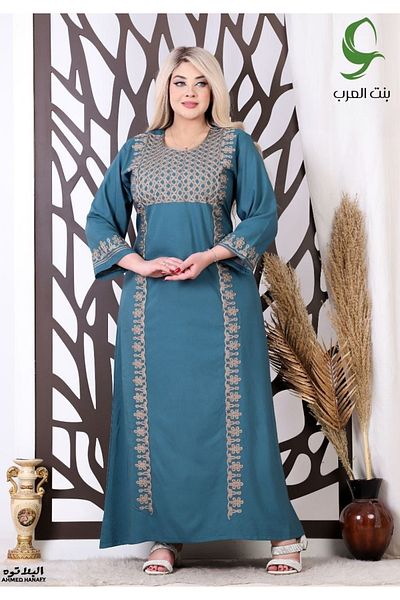 Genrics Embroidered two-thirds-sleeved reception jalabiya made of light and soft Marasi fabric, giving you a feeling of comfort and freshness