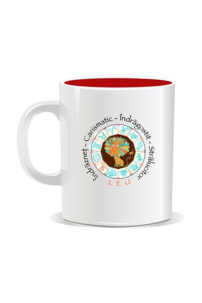 OEM Personalized mug with zodiac, complete horoscope with Leo - Red interior
