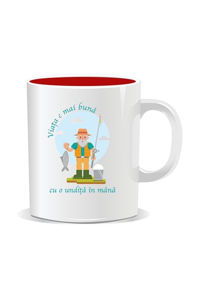 OEM Personalized mug with message for fishermen, Life is better with a fishing rod in hand - Red interior