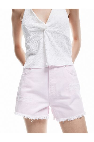 Koton New Season Regular Waist Cotton Pocket Detailed Fringed Leg Mini Jean Shorts