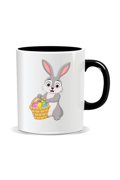 OEM Personalized Easter Mug, Bunny with Egg Basket - Black Interior
