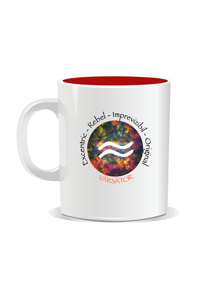 OEM Personalized mug with zodiac, Cosmos colored with Aquarius - Red interior