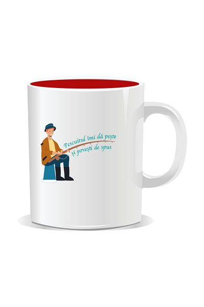 OEM Personalized mug with message for fishermen, Fishing gives me fish and stories to tell Red interior
