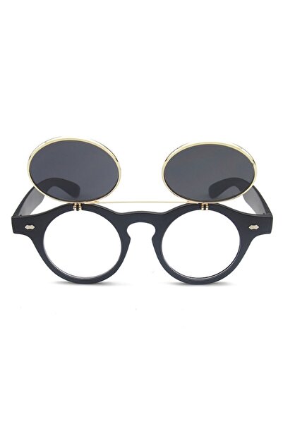 Tessero Round Retro Vintage Sunglasses, Foldable Lenses, UV400 Protection, Unisex, Metal Frames, Black - Tes