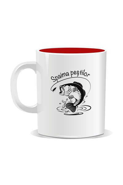 OEM Personalized mug with message for fishermen, Fear of fish - Red interior
