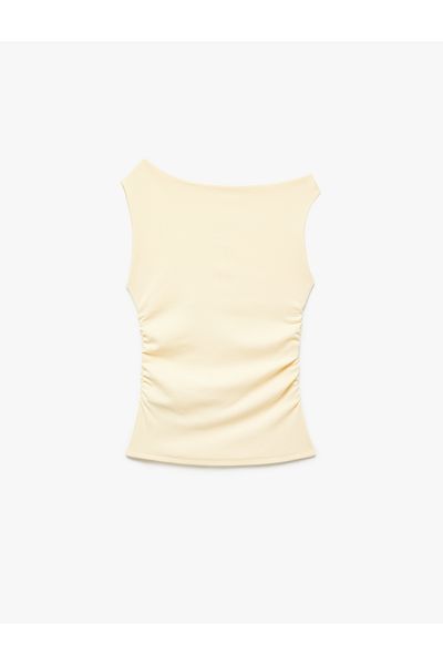 Koton New Season Asymmetrical Collar Slim Fit Sleeveless Draped Blouse