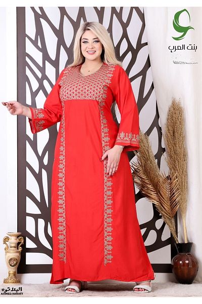 Genrics Embroidered two-thirds-sleeved reception jalabiya made of light and soft Marasi fabric, giving you a feeling of comfort and freshness