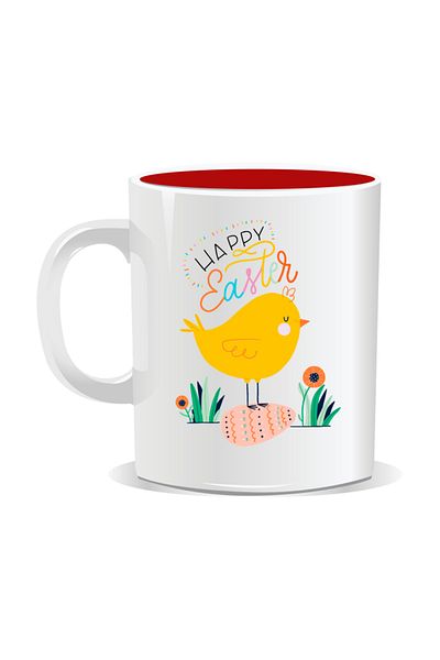 OEM Personalized Easter mug, Happy Easter with chicken - Red interior