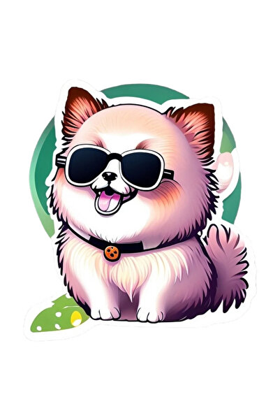 INOVATIX Set de 8 piese, autocolant Pomeranian cu ochelari, INOVATIX®. 6 cm