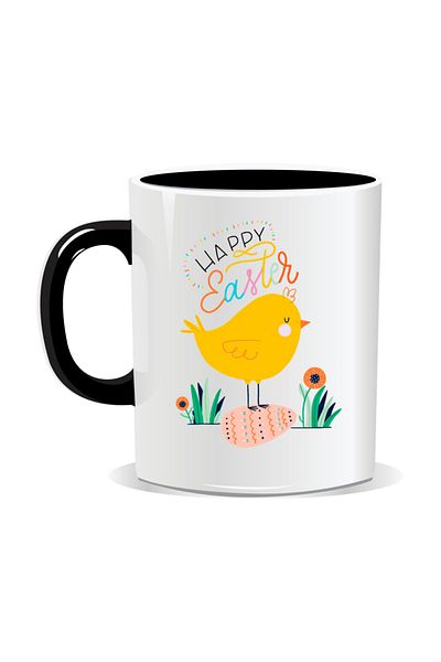 OEM Personalized Easter mug, Happy Easter with chicken - Black interior