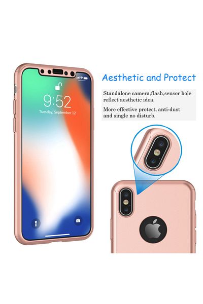 OEM Carcasă Apple iPhone XS, Full Body, auriu-roz, acoperire completă la 360 de grade cu folie de protecție din sticlă gratuită