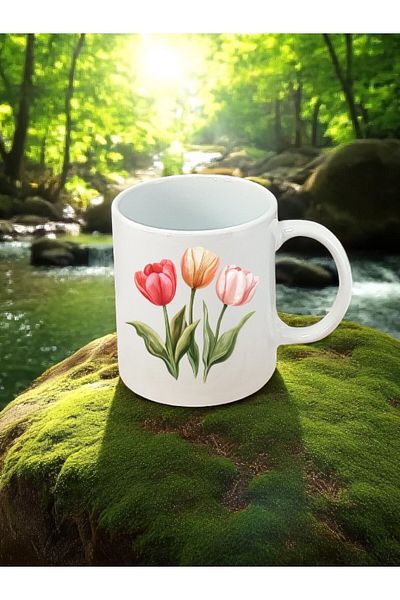 lili hediyelik Side by Side Flowers Printed White Mug