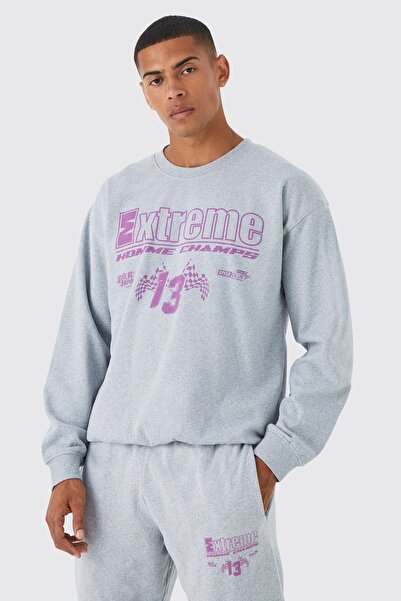 Boi Extreme 13 Flag Tracksuit Set - Gray Printed Suit Jogger Sweatshirt Elastic Leg Crew Neck