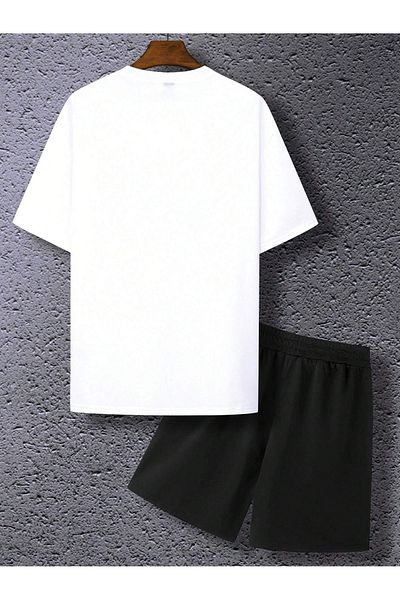 Boi Basic Plain T-Shirt Shorts - White Black Shorts T-Shirt Bottom Top Set Crew Neck
