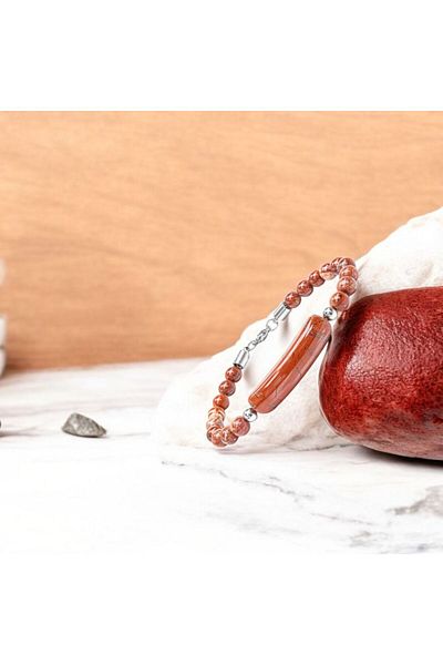 AKSESUARIM Red Jasper Natural Stone Steel Bracelet