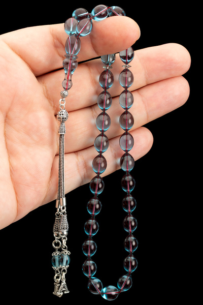 OTTOTESBİH Rozariu din argint certificat, ciucuri de argint, 8x11mm, 0.6mm, transparent, Delim Fire Amber