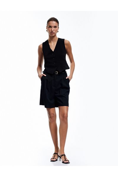 Koton New Season Crepe Scuba Fabric Lined Slim Fit V-Neck Sleeveless Buttoned Vest